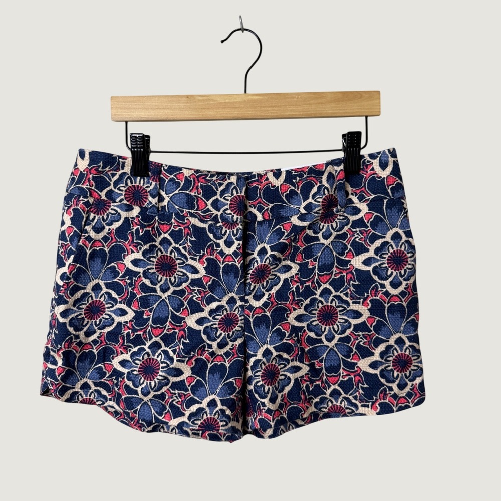 Ann Taylor LOFT The Riviera Short Blue Red Floral Jacquard Sz 0 Coastal Boho NWT